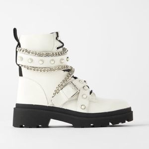 NWT ZARA White Leather Boots w/ Pearls Sz 9